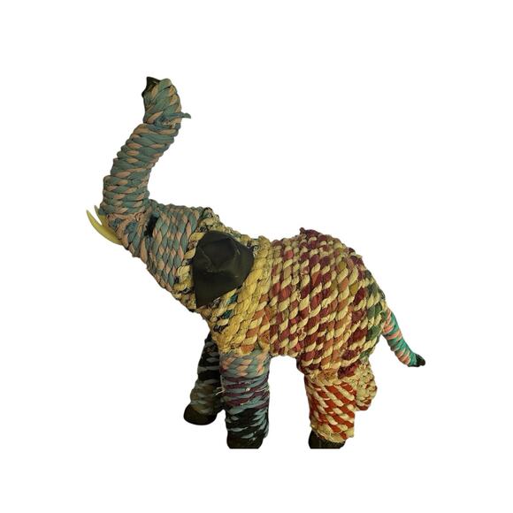 Elephant Statue Figurine 100% Recycled Yarn Hand Made in India Multicolor 13” - Picture 1 of 8